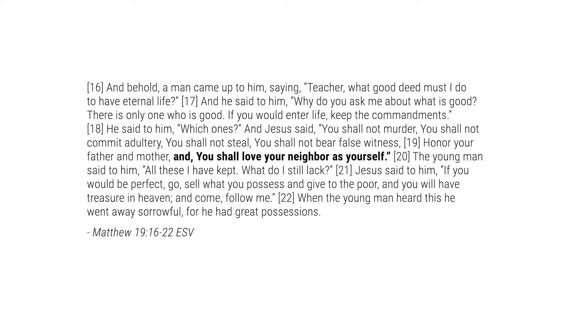 Jesus teaching about good deeds for eternal life